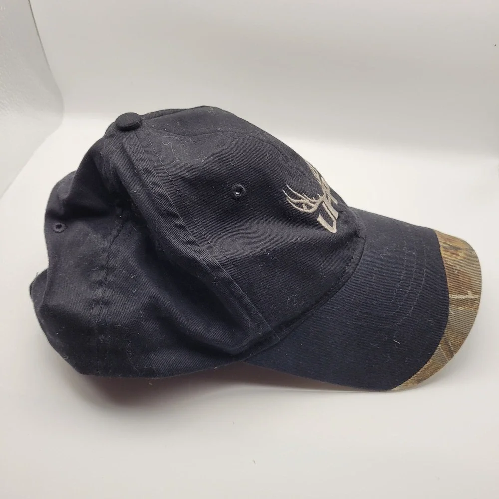 Realtree Mens UFP Antler Logo Hat Black Camo Trim Adjustable Baseball Cap